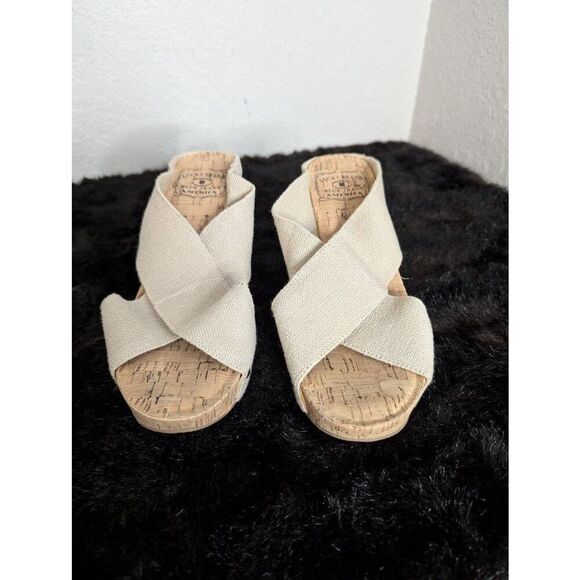 LUCKY BRAND Beige Straps MILLER 2 Open Toe Cork Wedge Platform Sandal Sz 7 - Picture 2 of 7